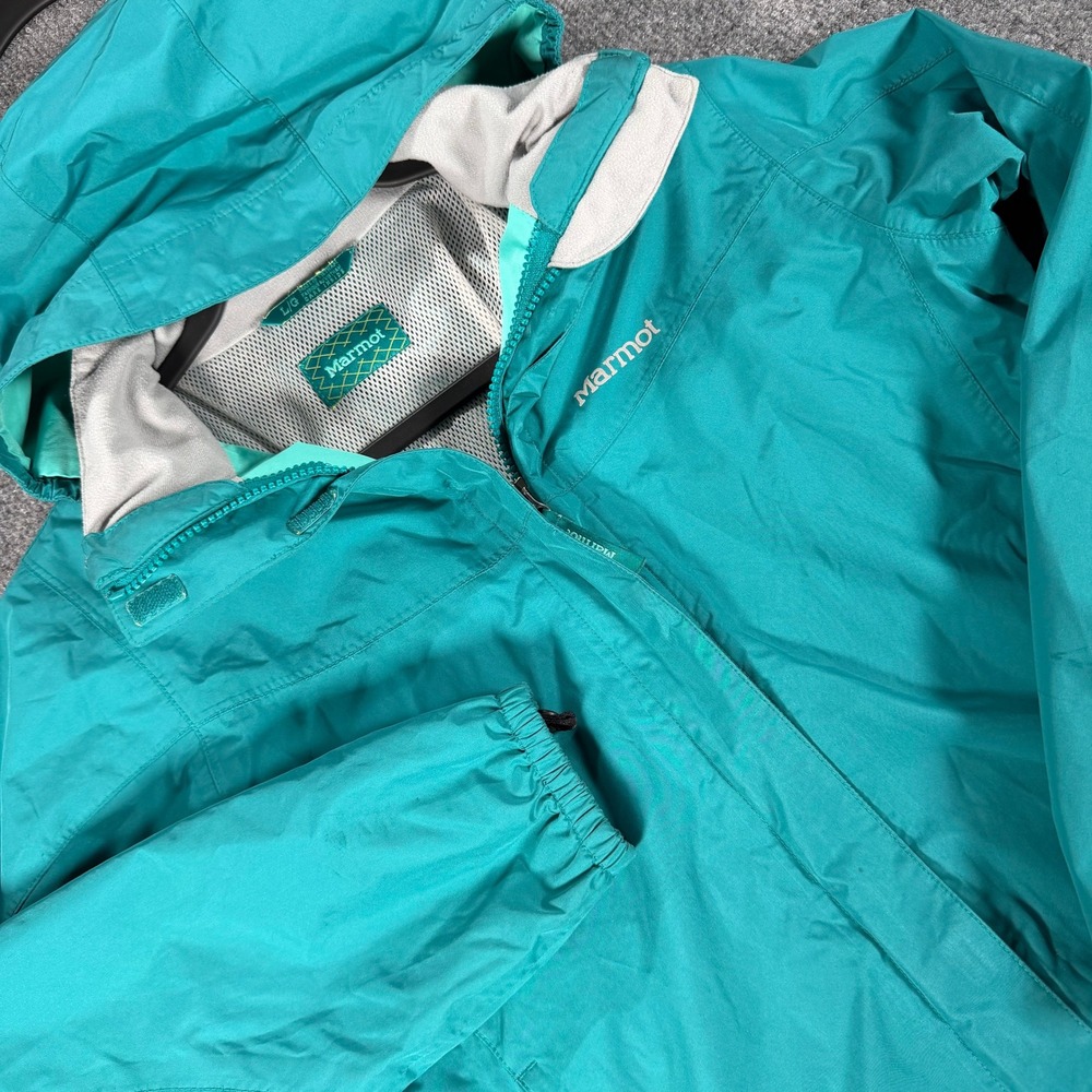 Marmot Womens Teal Green Hooded Rain Jacket Full Zip Mesh Lined Size L #4999